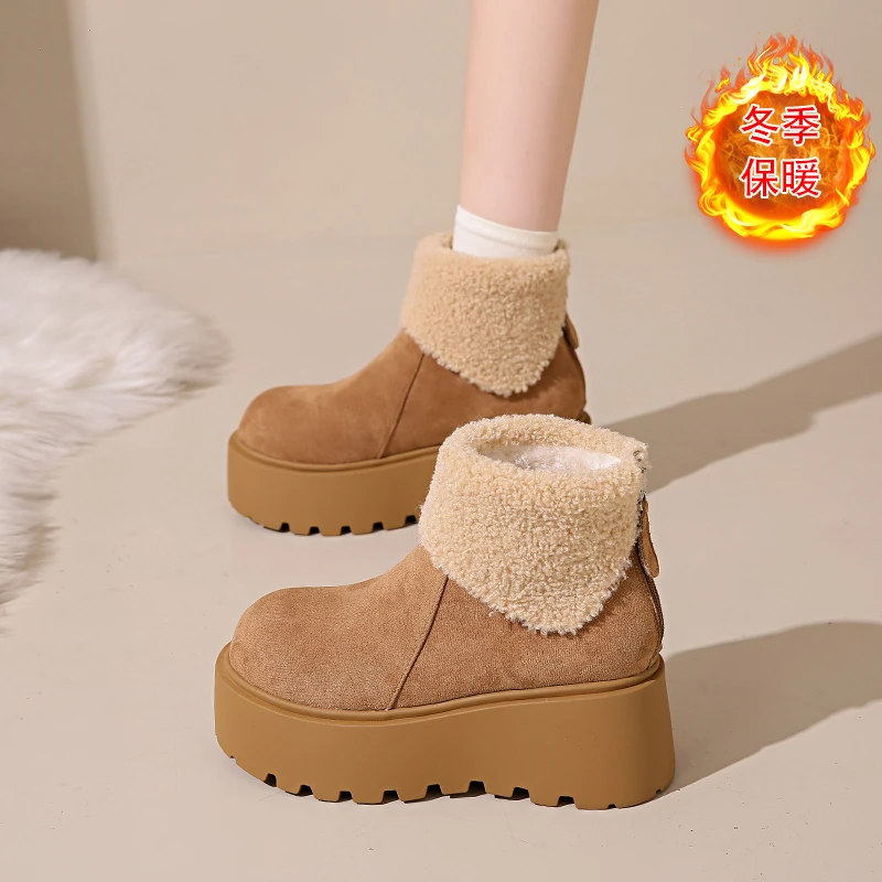 小个子雪地靴女2024新款冬季加绒加厚保暖棉鞋女厚底增高短靴爆款
