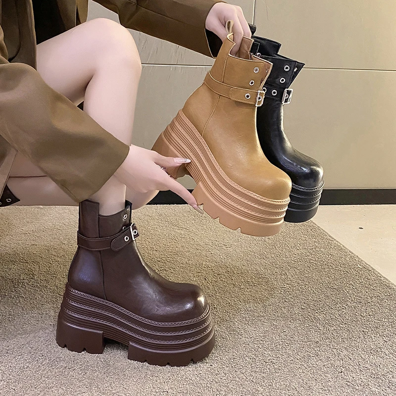 10cm厚底马丁靴女英伦风小个子2024新款冬季加绒高跟短靴网红爆款