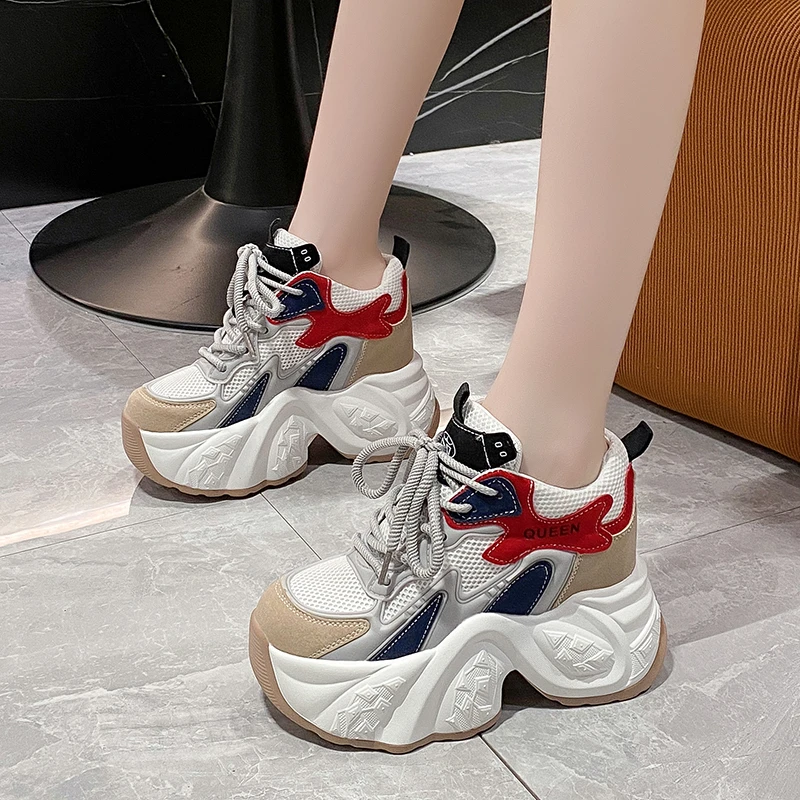 10cm内增高老爹鞋女2025夏季新款厚底松糕软底网面透气休闲运动鞋