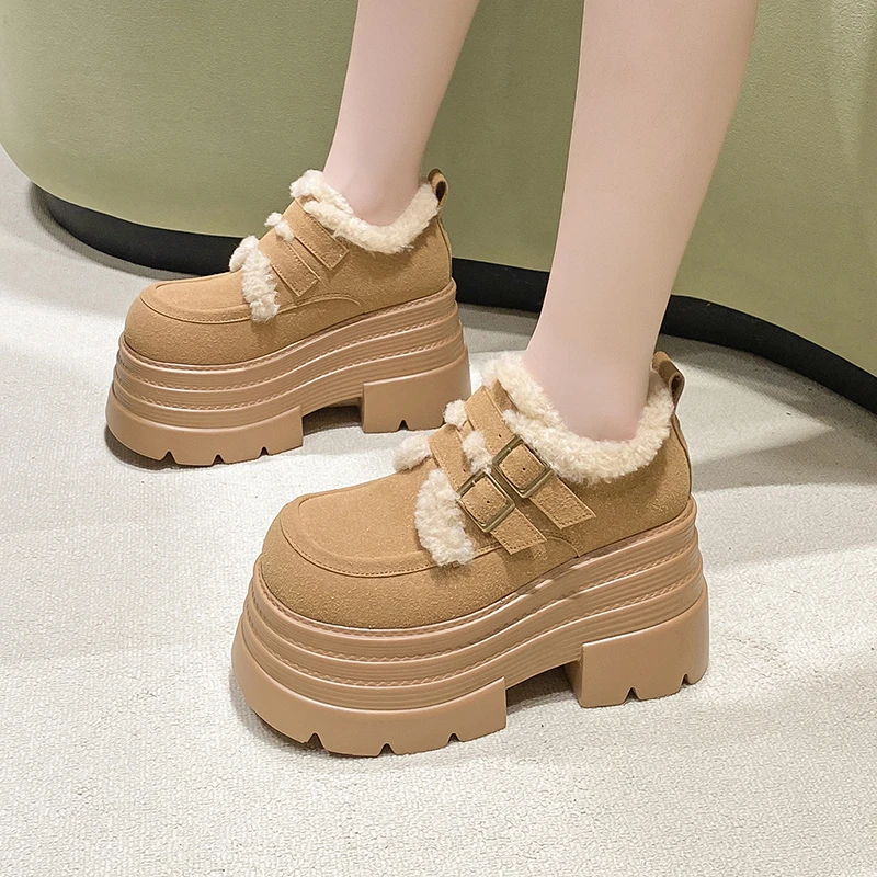 厚底乐福鞋女2025新款冬季加绒加厚保暖防滑雪地靴小个子棉鞋10cm