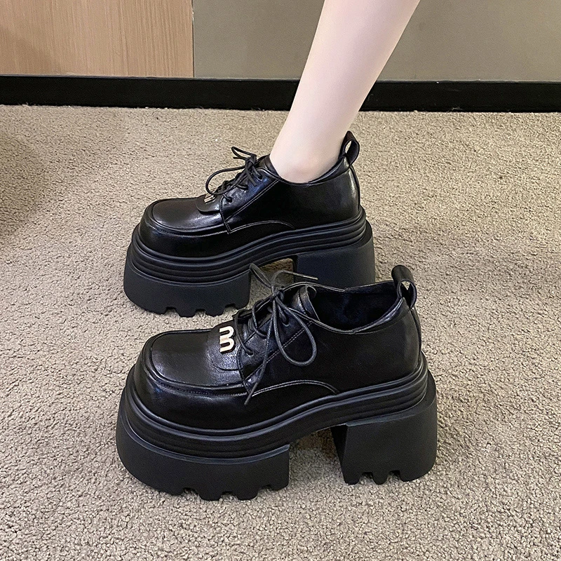 复古小皮鞋女2025新款秋冬季加绒厚底松糕增高英伦风单鞋女小个子