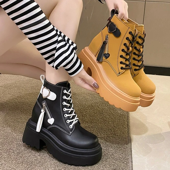 大黄靴内增高马丁靴女2025秋冬加绒新款英伦风厚底切尔西短靴女潮