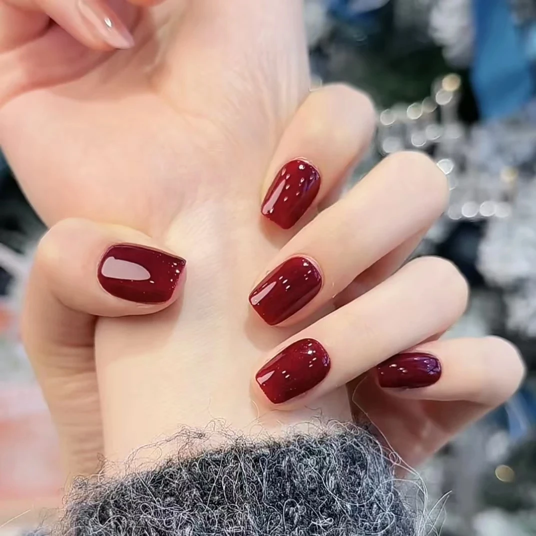 【牛血红】Yanme显白冰透美甲气质温柔纯手工穿戴甲