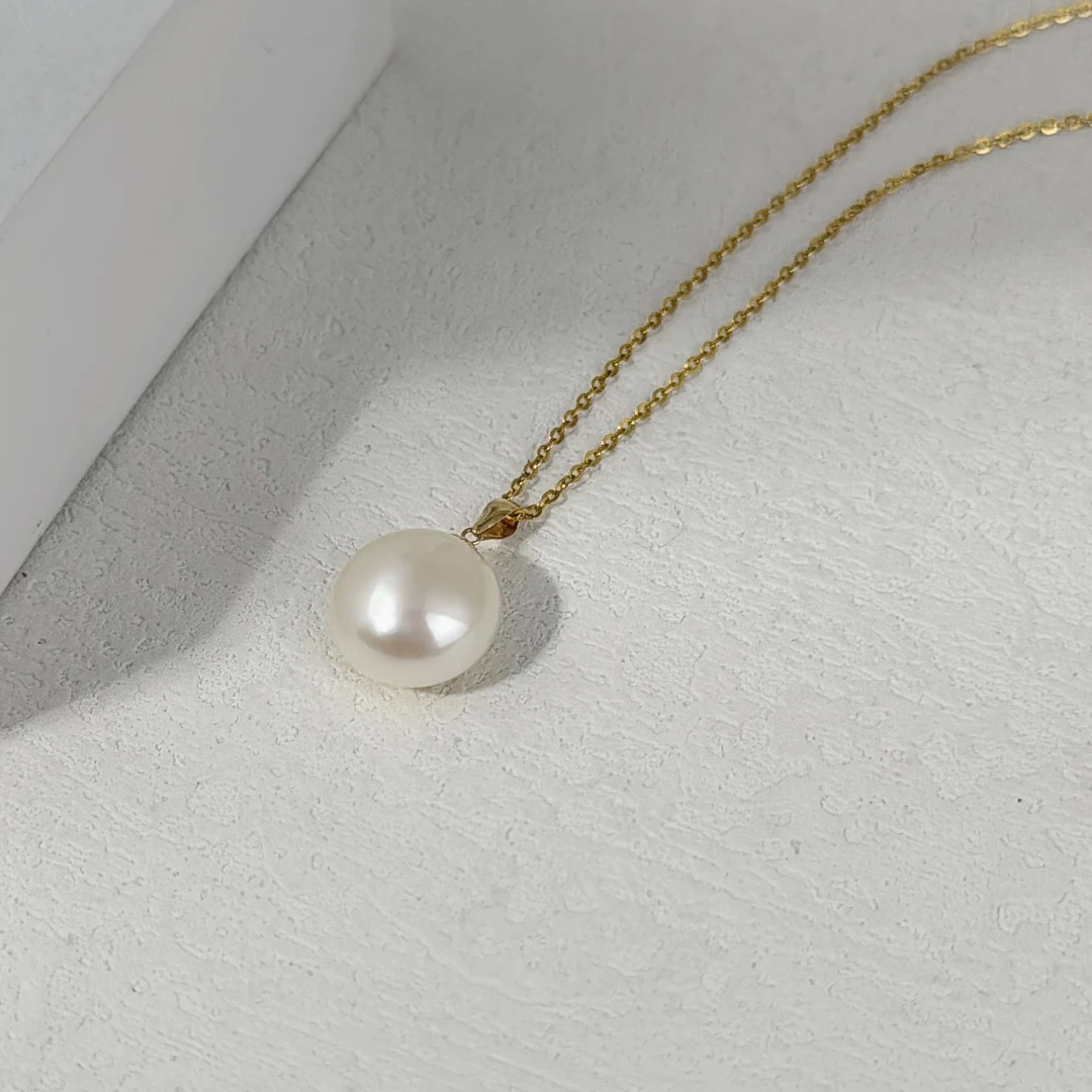 【雨然】淡水马贝吊坠11-12mm/18k金扣头