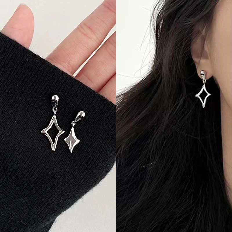 昼夜星光星星四芒星耳环女日常百搭个性小众时尚设计感耳钉耳饰潮