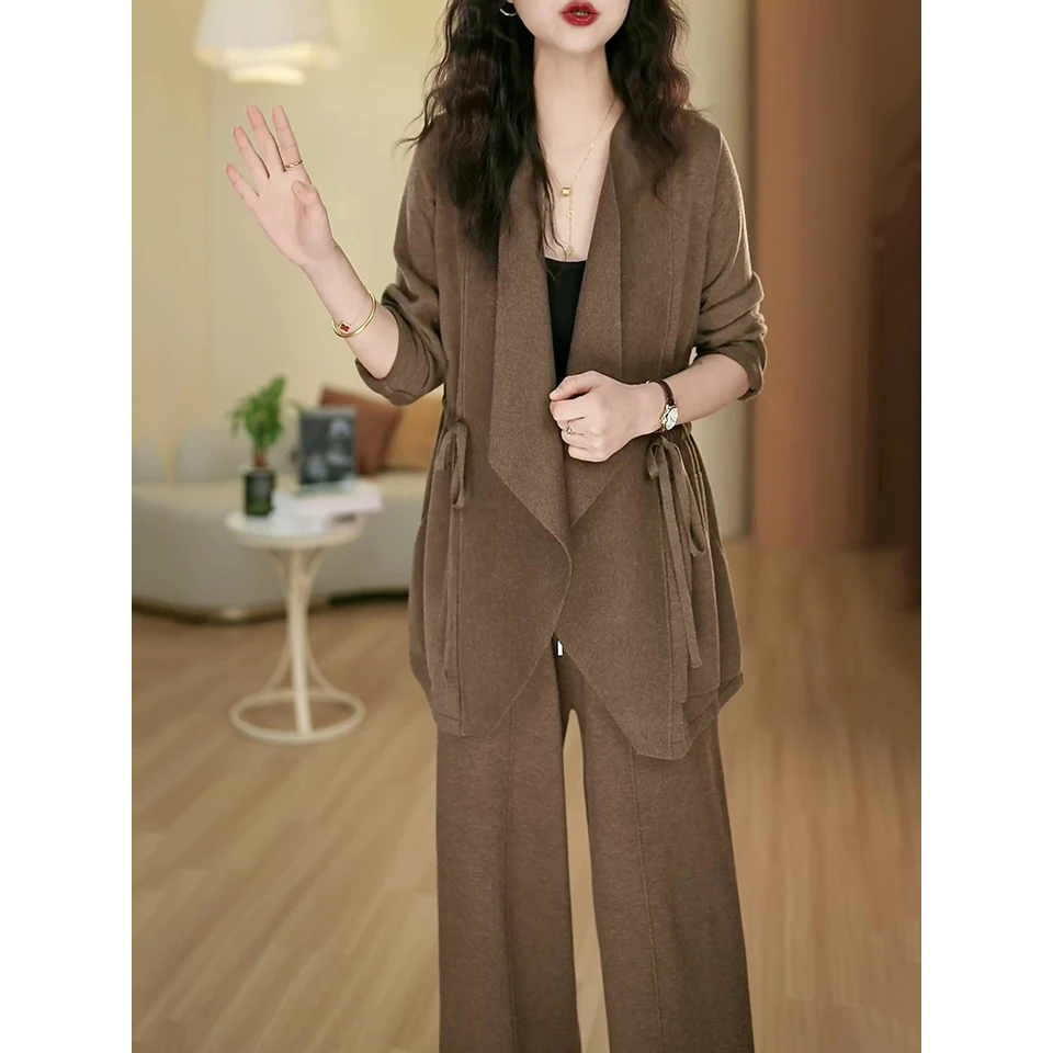 时尚休闲百搭针织套装女2025秋冬季新款宽松显瘦阔腿裤套装两件套