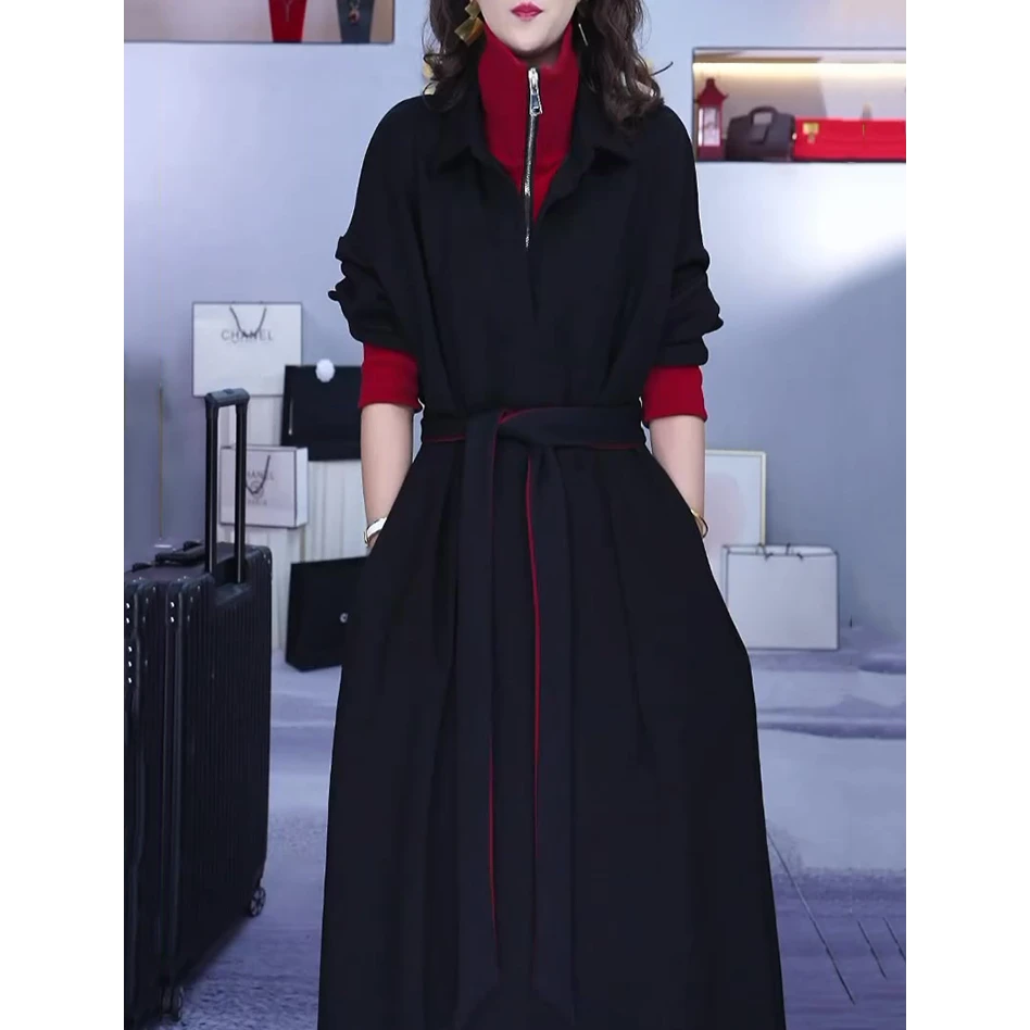 高级感时尚黑色连衣裙2025春秋新款韩版洋气宽松显瘦遮肉百搭长裙