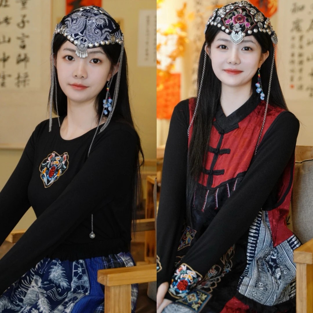 【原创设计孔雀帽秋冬】四季款民族风流苏手工蜡染网红刺绣前后两戴