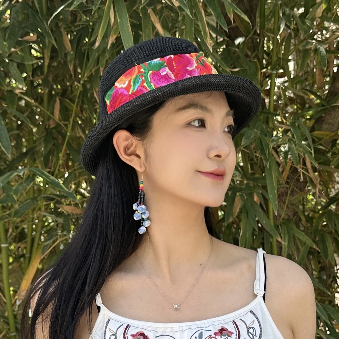 【苡檀】四季新款牡丹帽文艺绣花遮阳礼帽女士国风小圆帽透气防晒帽