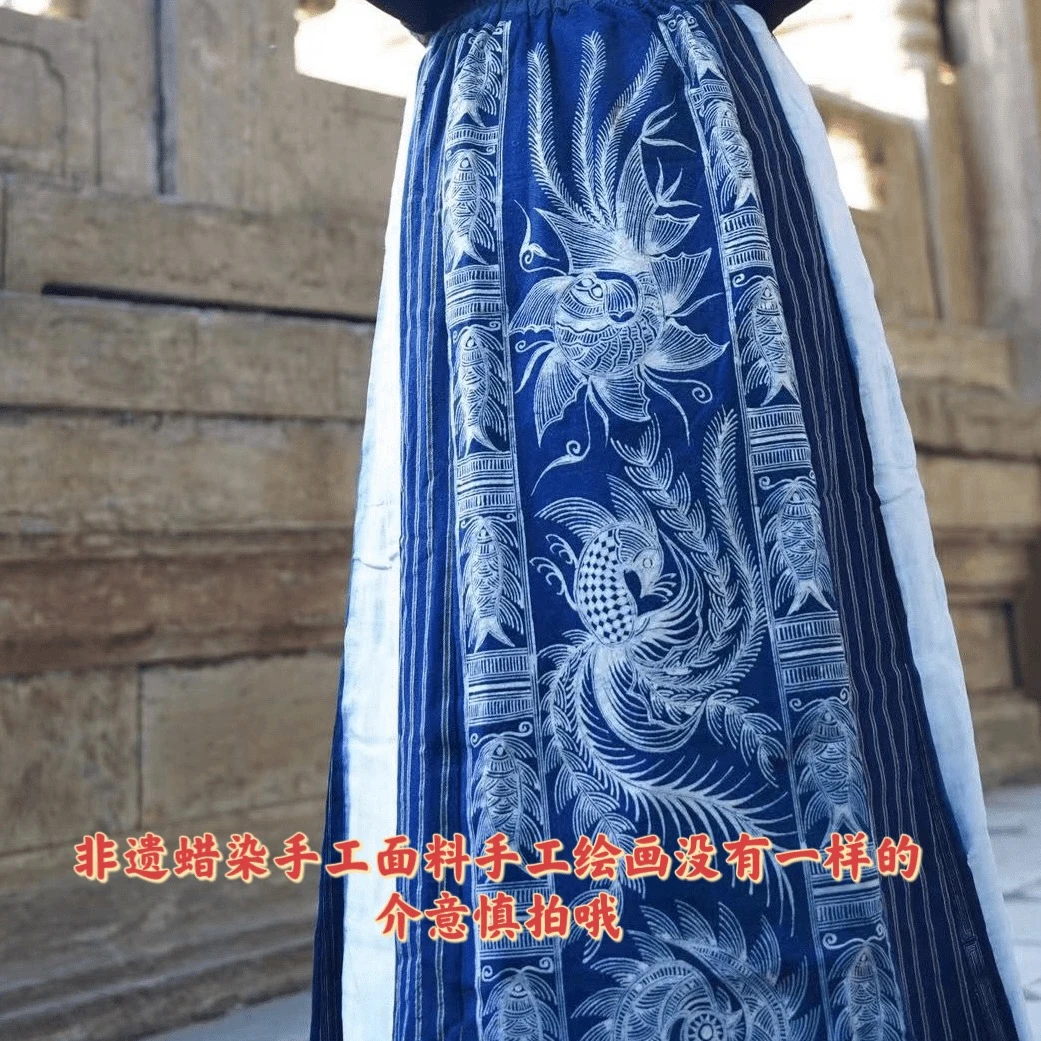 非遗好物【亦河】四季手工土布双面蜡染女士拼接松紧腰民族风半身裙