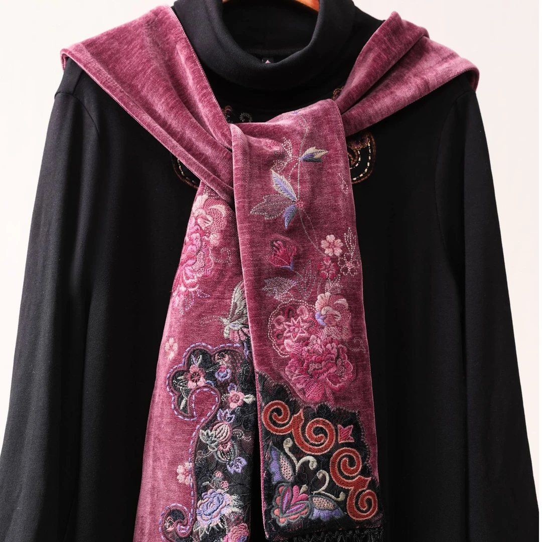新中式国风重工刺绣气质保暖百搭围巾云肩24D277