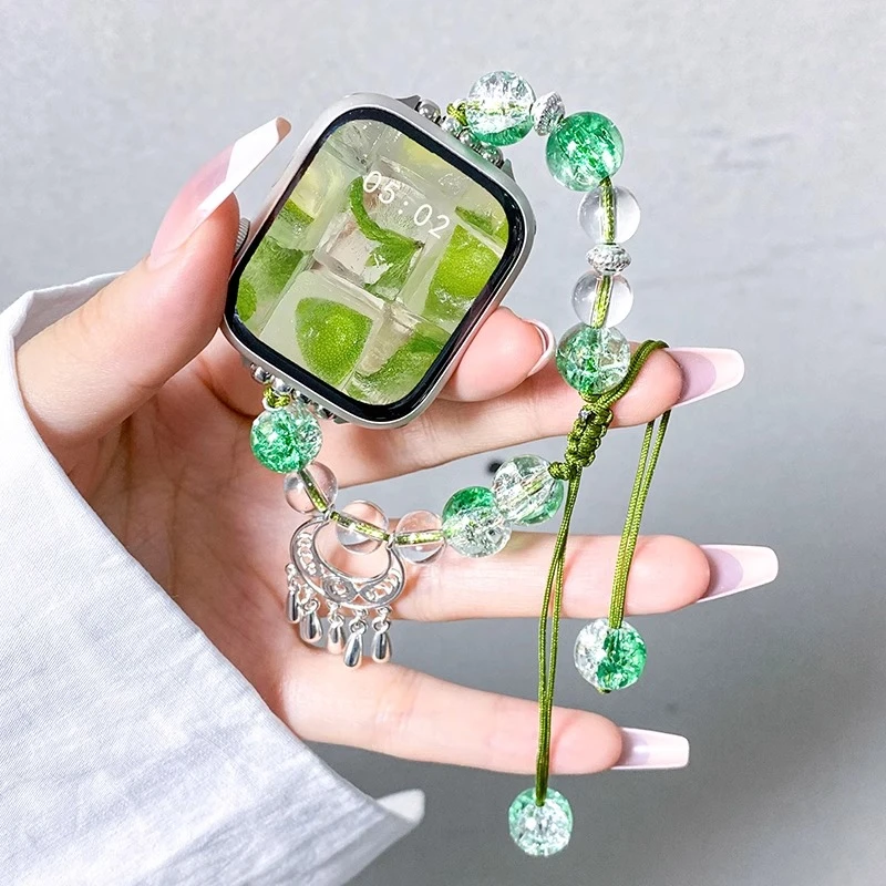 适用iwatchS9表带苹果手表新款串珠applewatchs8/7智能se代女表链