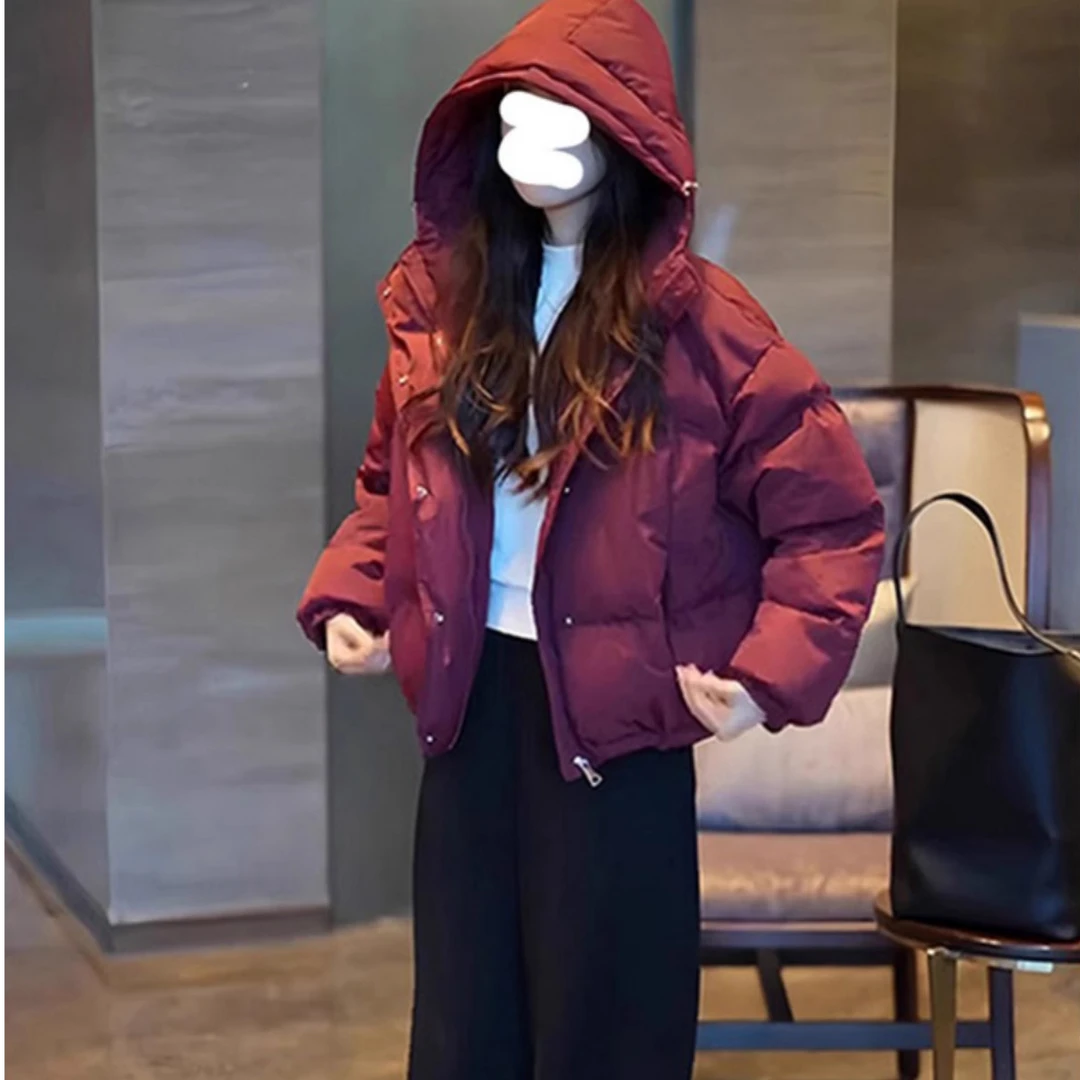 高级感时尚安哥拉红棉衣棉服女冬季今年新款小个子宽松棉袄短外套