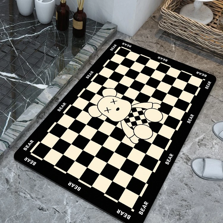 潮牌棋盘格卫生间地垫浴室硅藻泥软垫厕所吸水脚垫洗手间防滑门垫