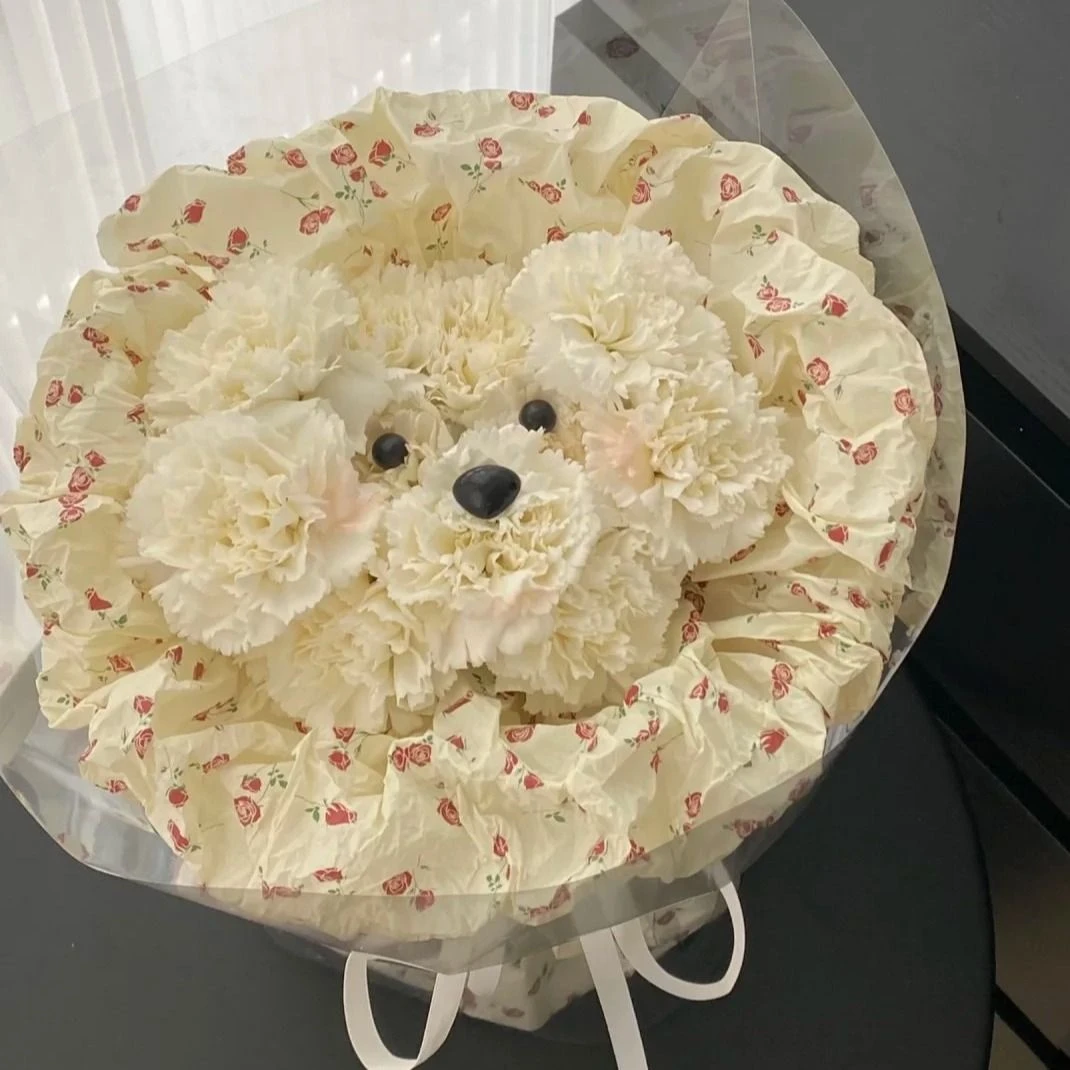 唯树【可爱小狗】创意趣味花束康乃馨狗狗花束见面纪念礼物送女友男友儿童学生同城花店小时达