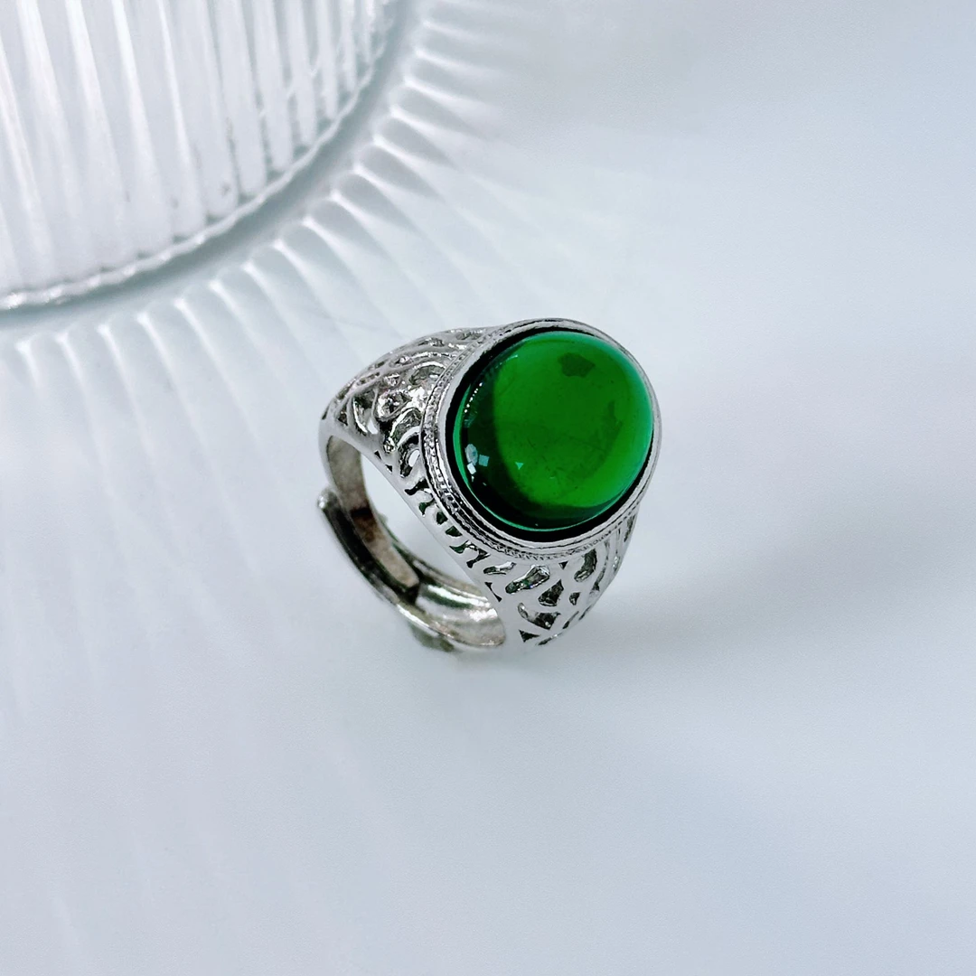 复古时尚男士霸气圆形家居摆放镶嵌开口可调节【银】