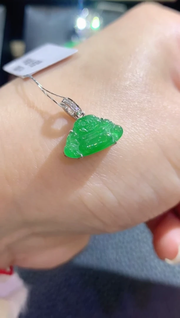 【云中意】-18K金翡翠佛公吊坠 - 多样性发货一件JH