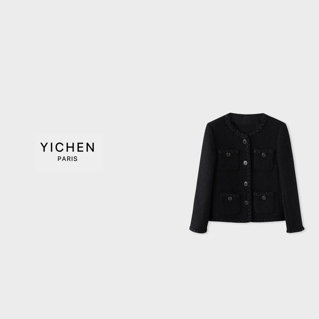 YC 经典罗马款小香风粗花呢时装款黑色常规秋季外套-1049