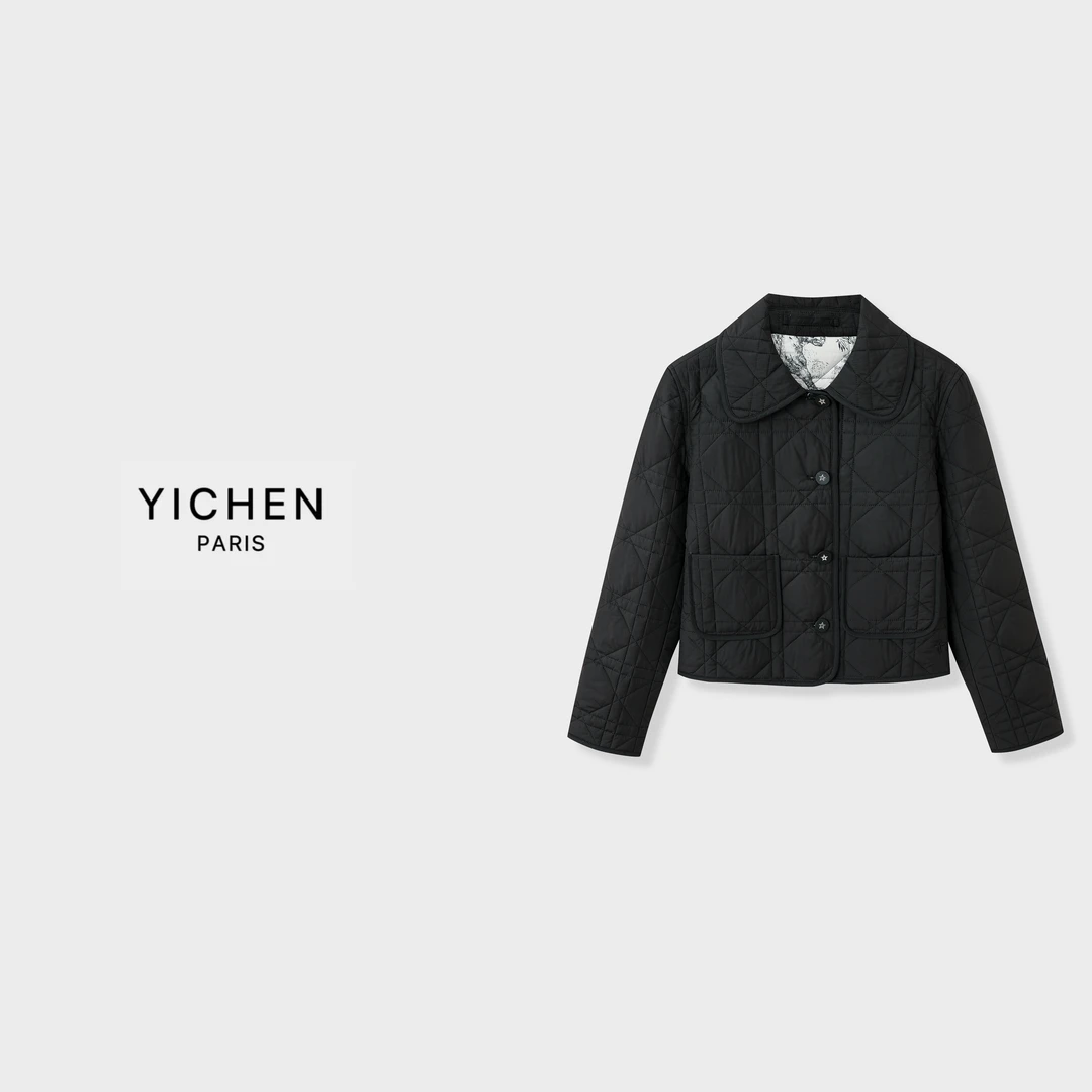 YC 藤格纹系列压线单排扣翻领棉服外套-4102