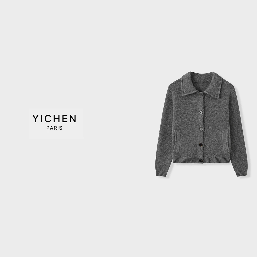 YC 深灰色翻领单排扣重磅极简毛衣外套-2952