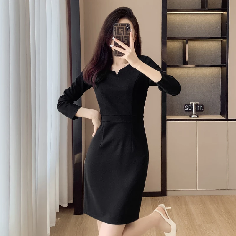 轻职风秋季高级感职业女装内搭打底连衣裙高端轻奢气质弹力工装裙