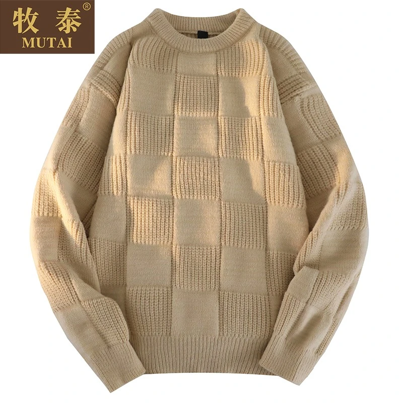 MUTAI/牧泰秋冬厚款针织衫男宽松抗起球休闲圆领毛衣男情侣款柔纱