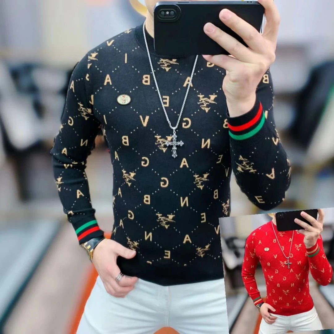 阿凯严选欧洲站冬季新款男士潮流针织摩卡绒不起毛时尚毛衣打底衫