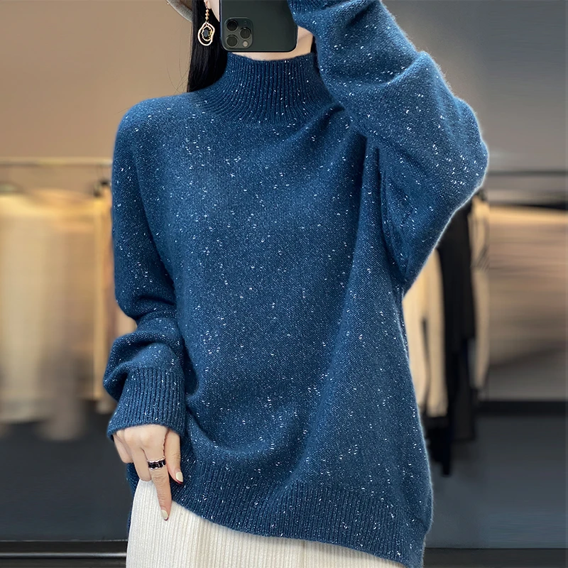 半高领羊绒衫女豆子纱纯羊毛加厚韩版毛衣24秋冬季新款毛衣打底衫