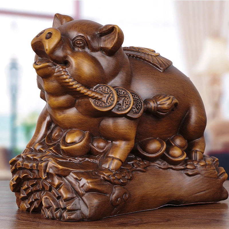 木雕福猪摆件大号实木十二生肖招财猪家居客厅玄关酒柜装饰工艺品