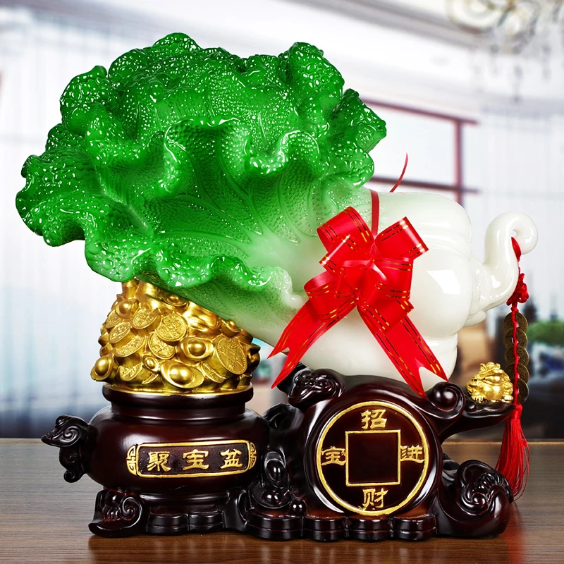 玉白菜摆件招财聚宝盆办公室工艺品大号开业创意礼品收银吧台摆设