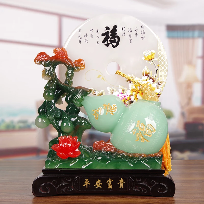 玉石平安扣摆件葫芦中式家居招财客厅玄关中式酒柜装饰品新房礼物