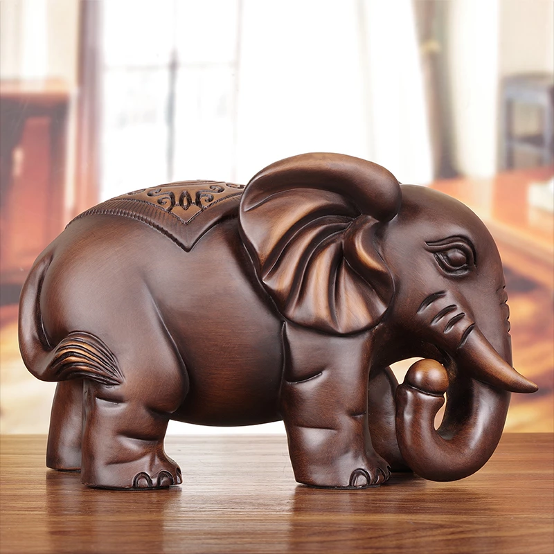 实木雕刻大象摆件一对中式木质财福象摆件玄关柜客厅手工艺品乔迁
