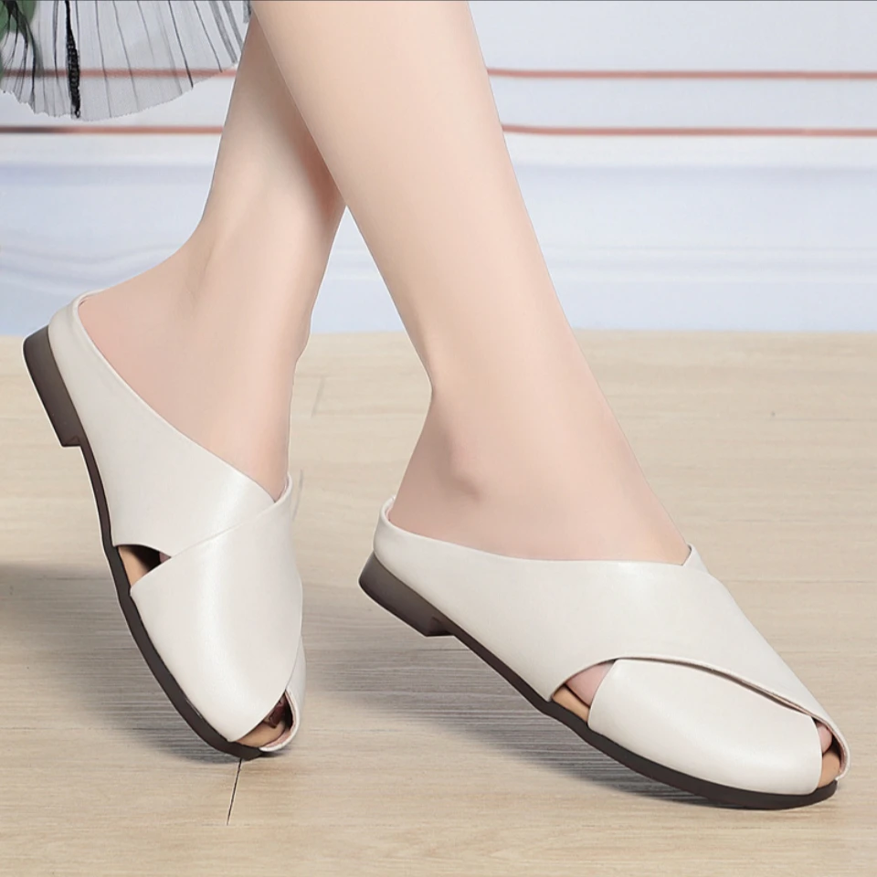 厚底时尚新款包头交叉凉拖罗马镂空平底软底四季鞋潮流爆款夏季