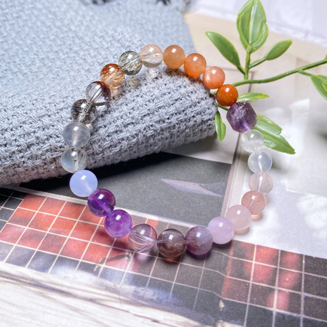 【梦幻】彩虹水晶多宝手串7mm+DIY创意显气质多样性发其一DB127