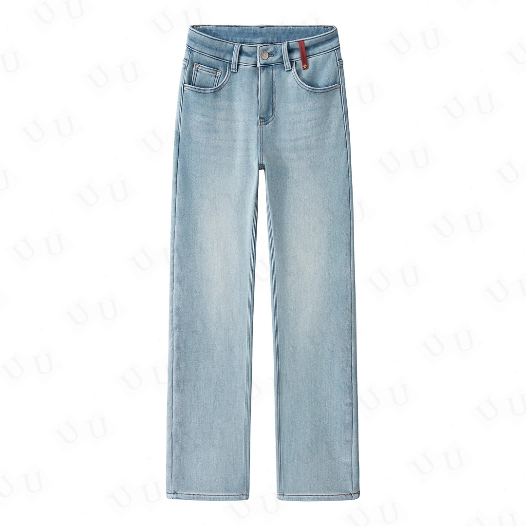 专心致质丨2024冬季新款加绒中高腰百搭窄版直筒水洗牛仔裤8202