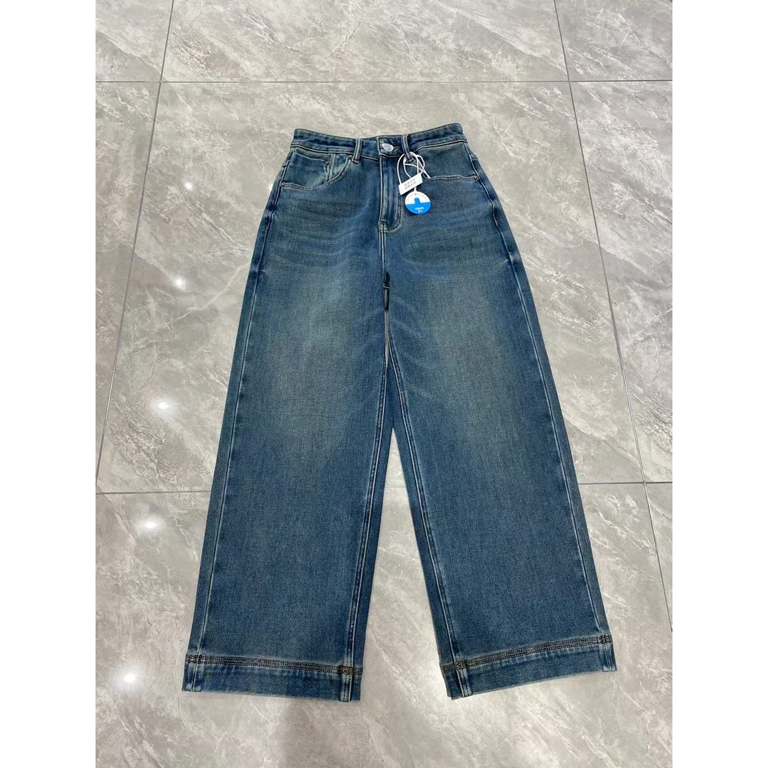 浅冬微暖丨2024冬季新款直筒加绒牛仔裤中高腰百搭显瘦奶奶裤1506