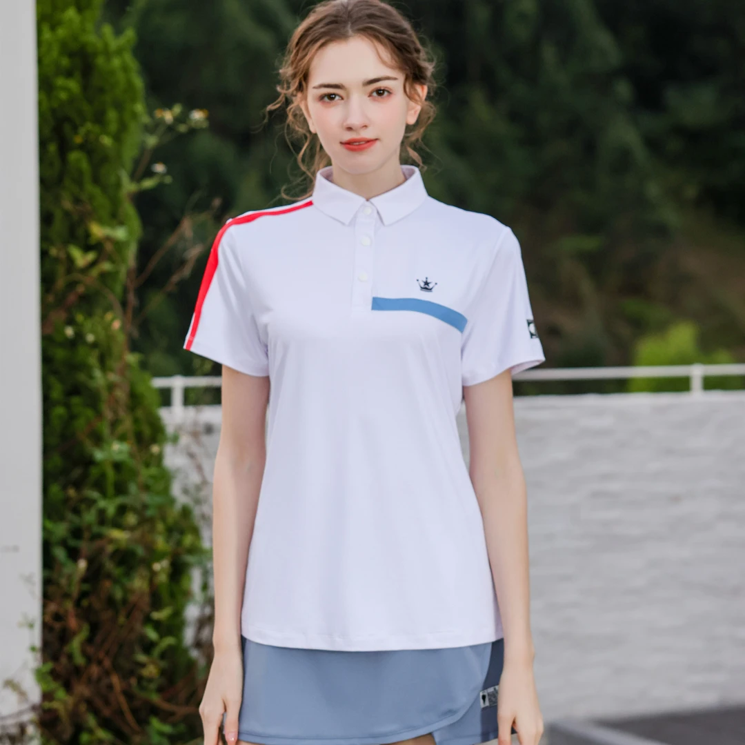 布士达女款网球运动透气速干休闲短袖T恤舒适翻领上衣时尚