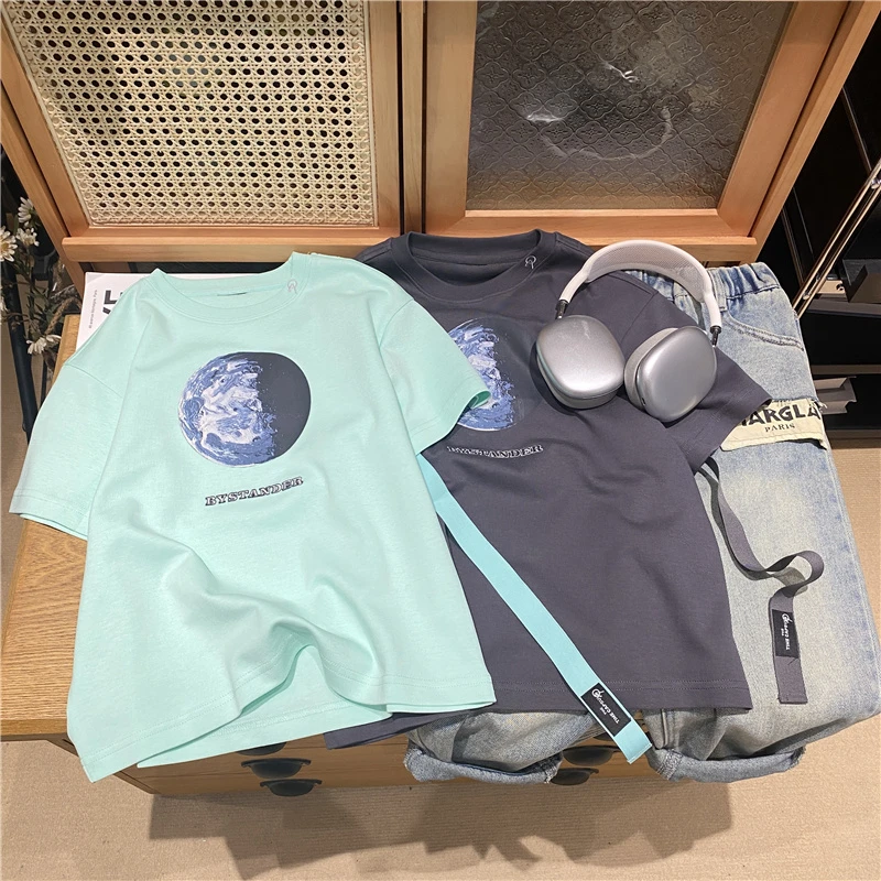 吴小越w432男童潮牌短袖T恤2025款印花上衣儿童夏季T恤纯色圆领