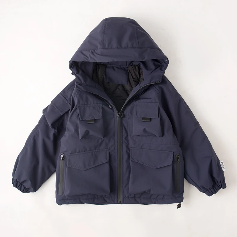 吴小越w730男童外套夹棉冲锋衣冬季新款连帽工装风衣中大儿童帅气