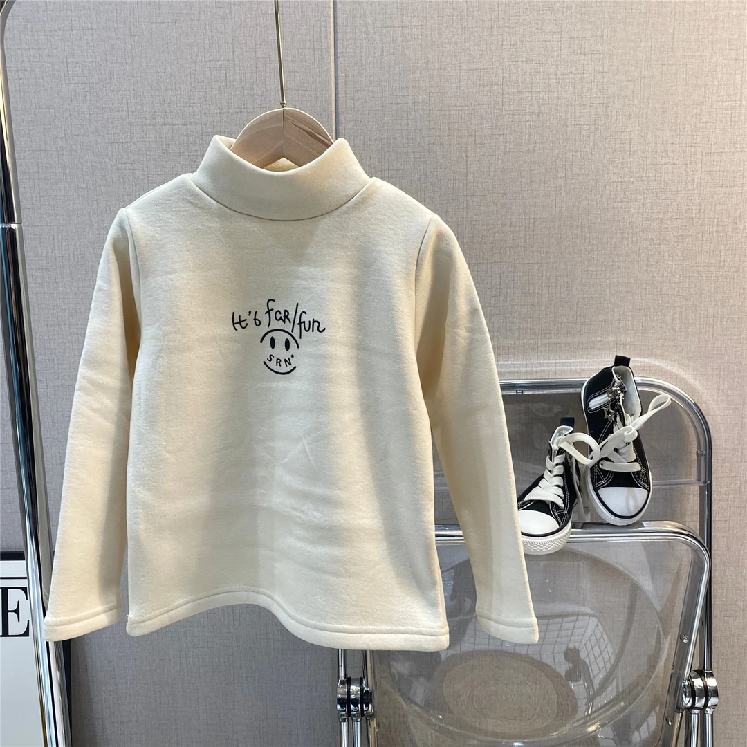 zb1105男童冬款加绒印花高货百搭保暖打底衫100-140冬季纯色高领