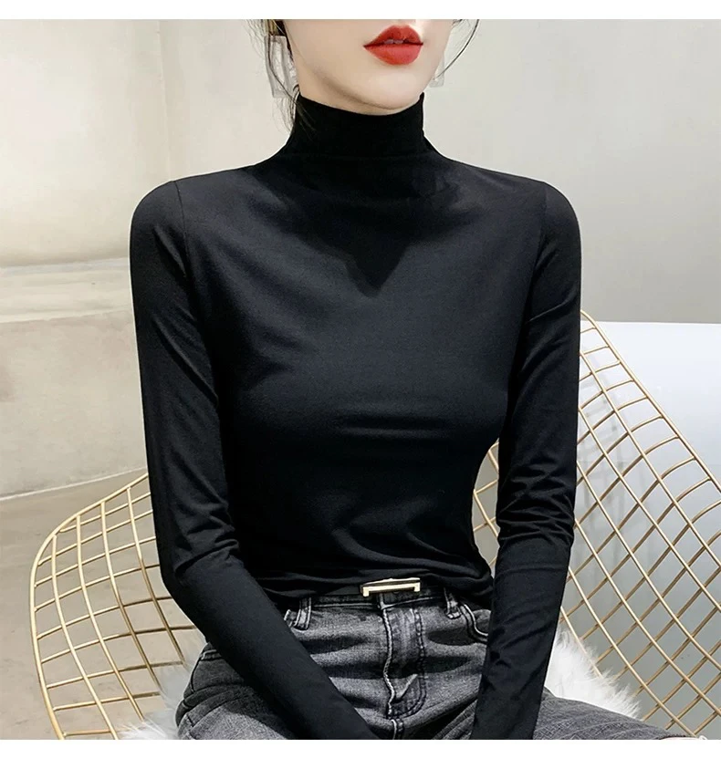 2024秋冬新款打底衫长袖黑色修身半高领百搭显瘦洋气紧身加厚