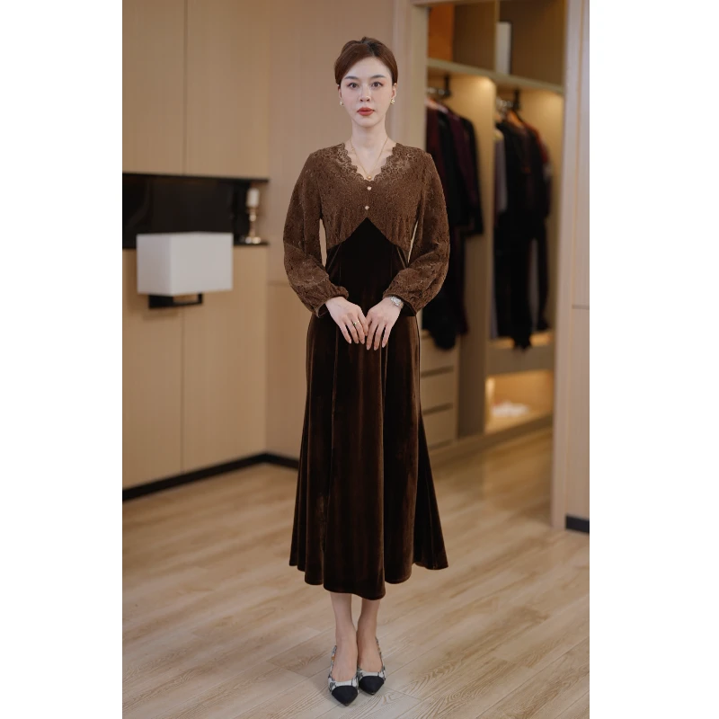 【原野焦糖】秋冬新款气质显瘦中长款时尚连衣裙高贵优雅