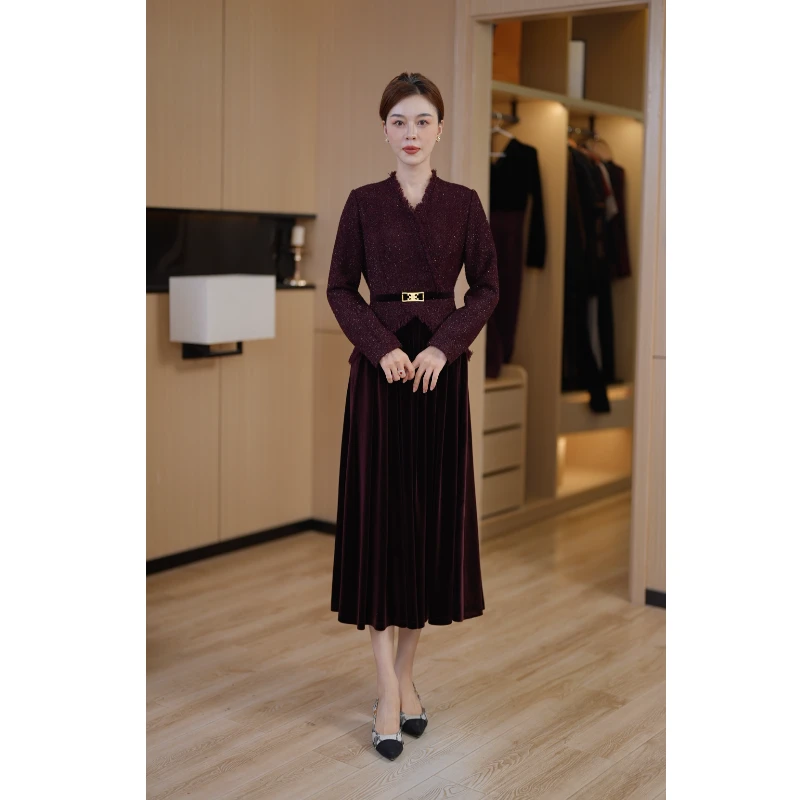 【玫瑰花圃】秋冬新款气质显瘦中长款时尚连衣裙高贵优雅