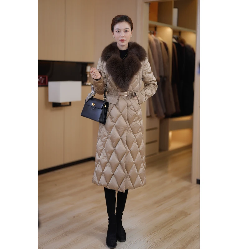 【卡布奇诺】大狐狸毛领长款羽绒服气质显瘦女中长款时尚保暖外套