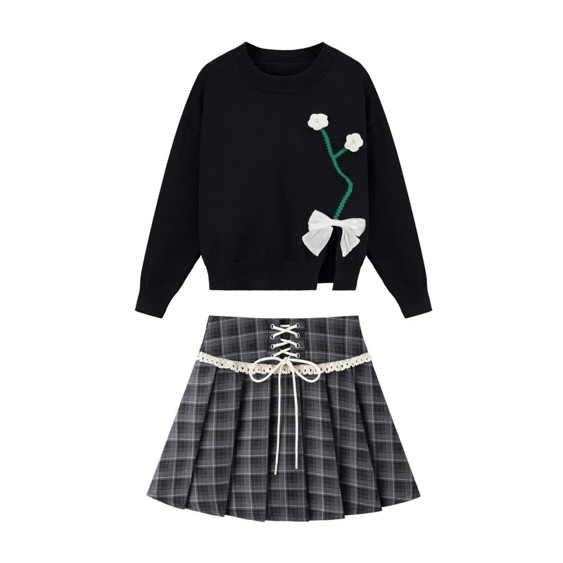 春秋装搭配一整套不规则针织衫毛衣女款休闲半身裙两件套装1952