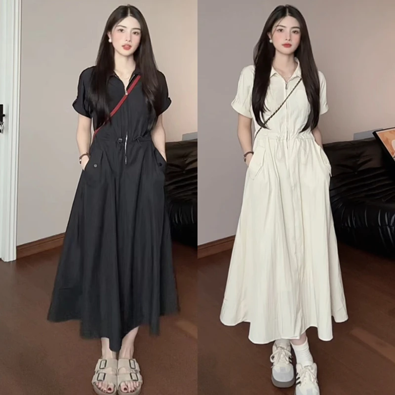 衬衫连衣裙女夏装2025新款休闲收腰显瘦气质宽松长裙子1766