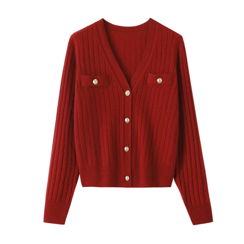 24秋冬新款100%山羊绒 镂空系扣开衫 小香风系列羊绒开衫