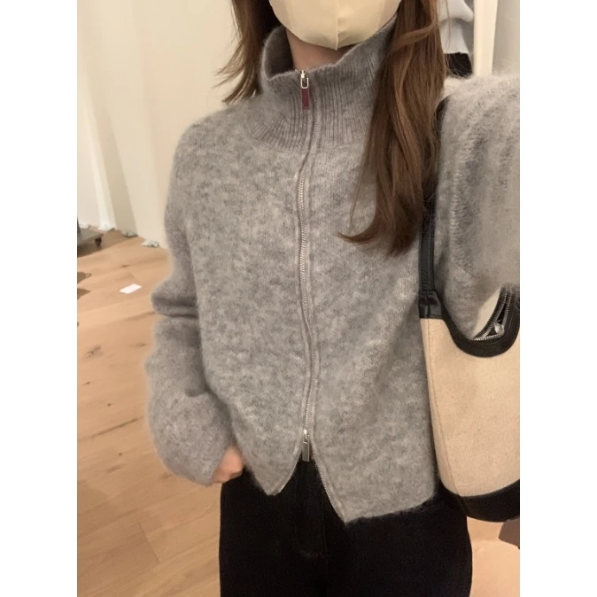 L-T5621#【绵羊毛】高级感慵懒奶fufu高领短毛衣外套