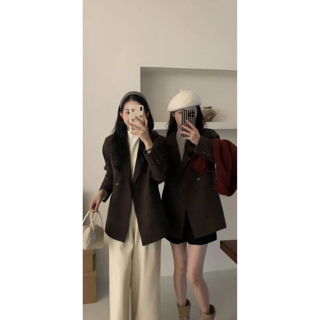 7529#韩系复古高级感加厚气质西装外套(夹棉）