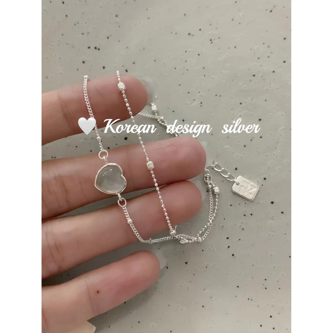 925银亚克力手链 L-YHS335#“闺蜜必备”气质双层爱心叠戴手链